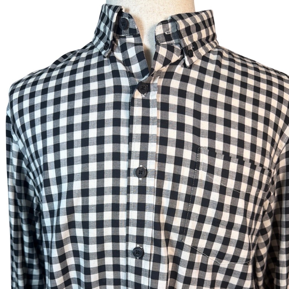 Lands' End Mens Large Black White Gingham Check Long Sleeve Button Down Shirt